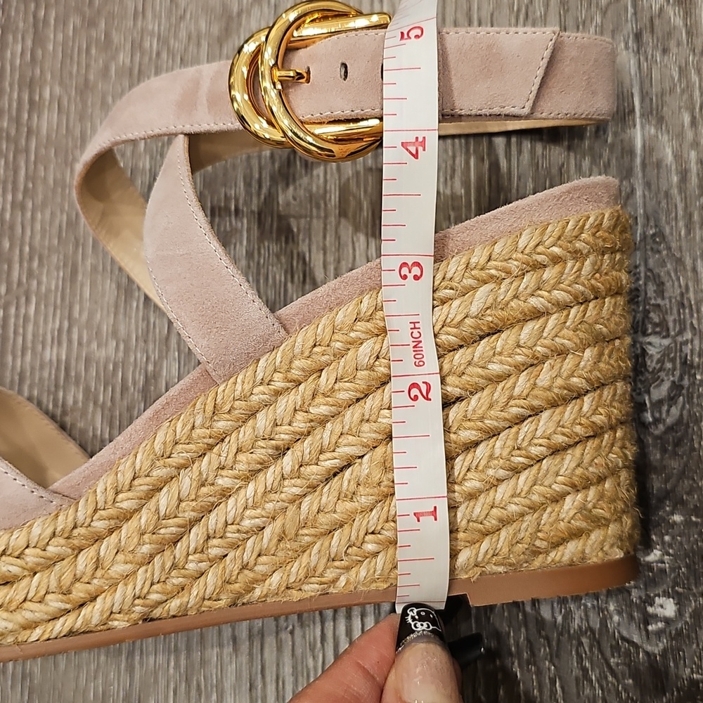 [NEW] Stuart Weitzman Beige Pink Espadrille Wedge Heeled Sandals Zuzu Buckle - Picture 9 of 10
